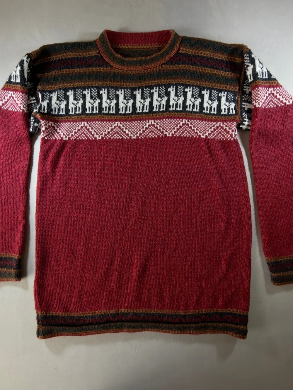 Men's Red Patterned Crewneck Sweater - Brand Unspecified